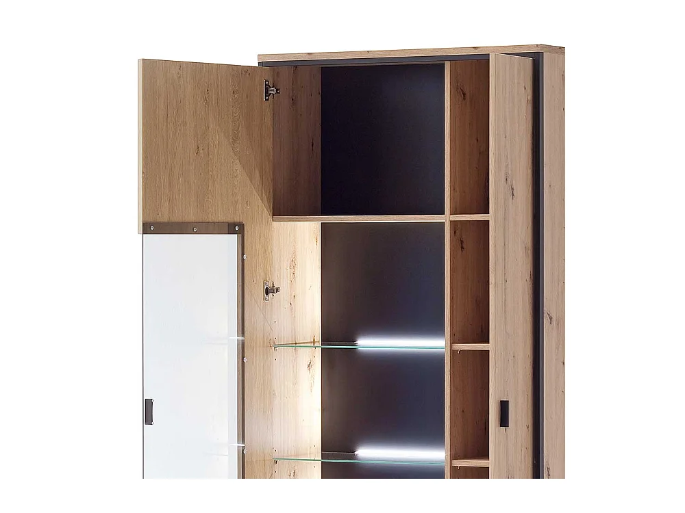 Wohnzimmervitrine in Eichefarben und Anthrazit 210 cm hoch