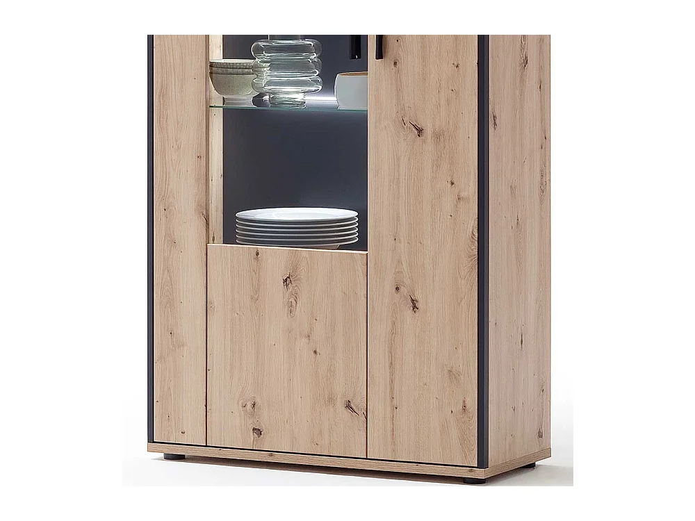 Wohnzimmervitrine in Eichefarben und Anthrazit 210 cm hoch