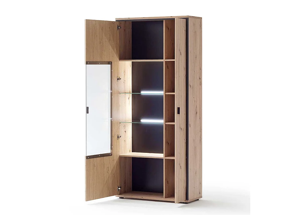 Wohnzimmervitrine in Eichefarben und Anthrazit 210 cm hoch