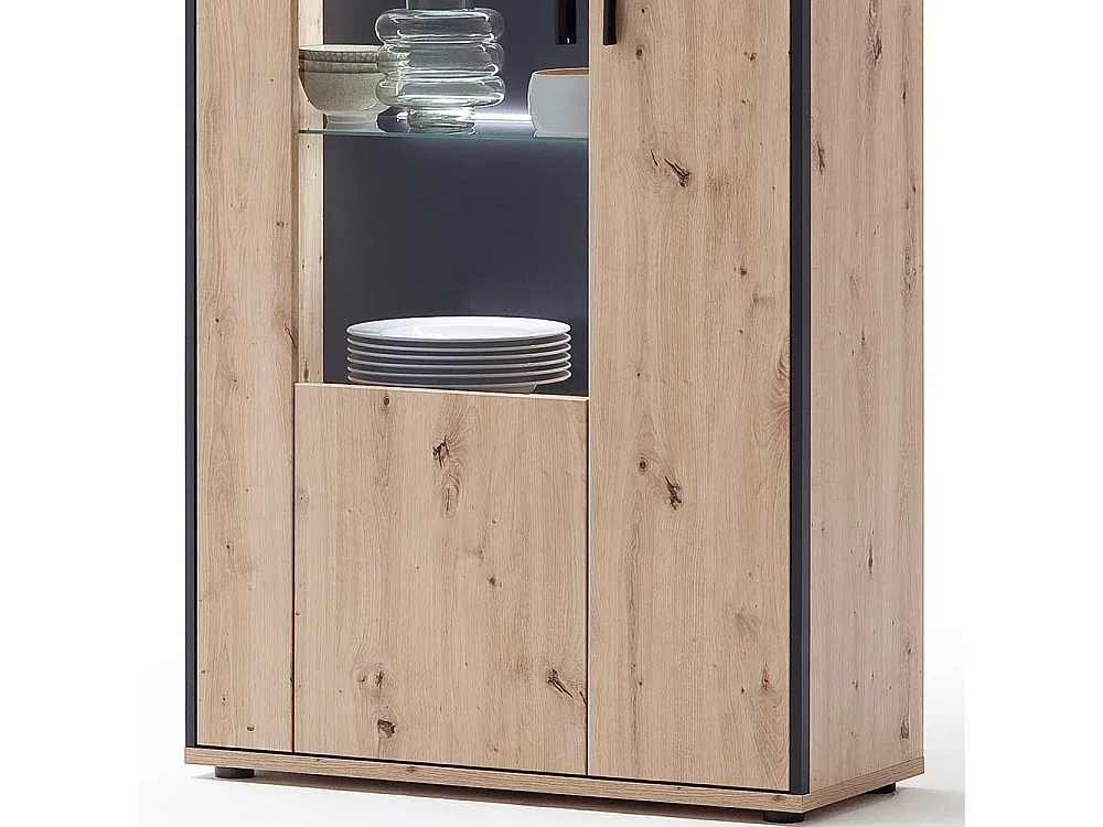 Wohnzimmervitrine in Eichefarben und Anthrazit 210 cm hoch