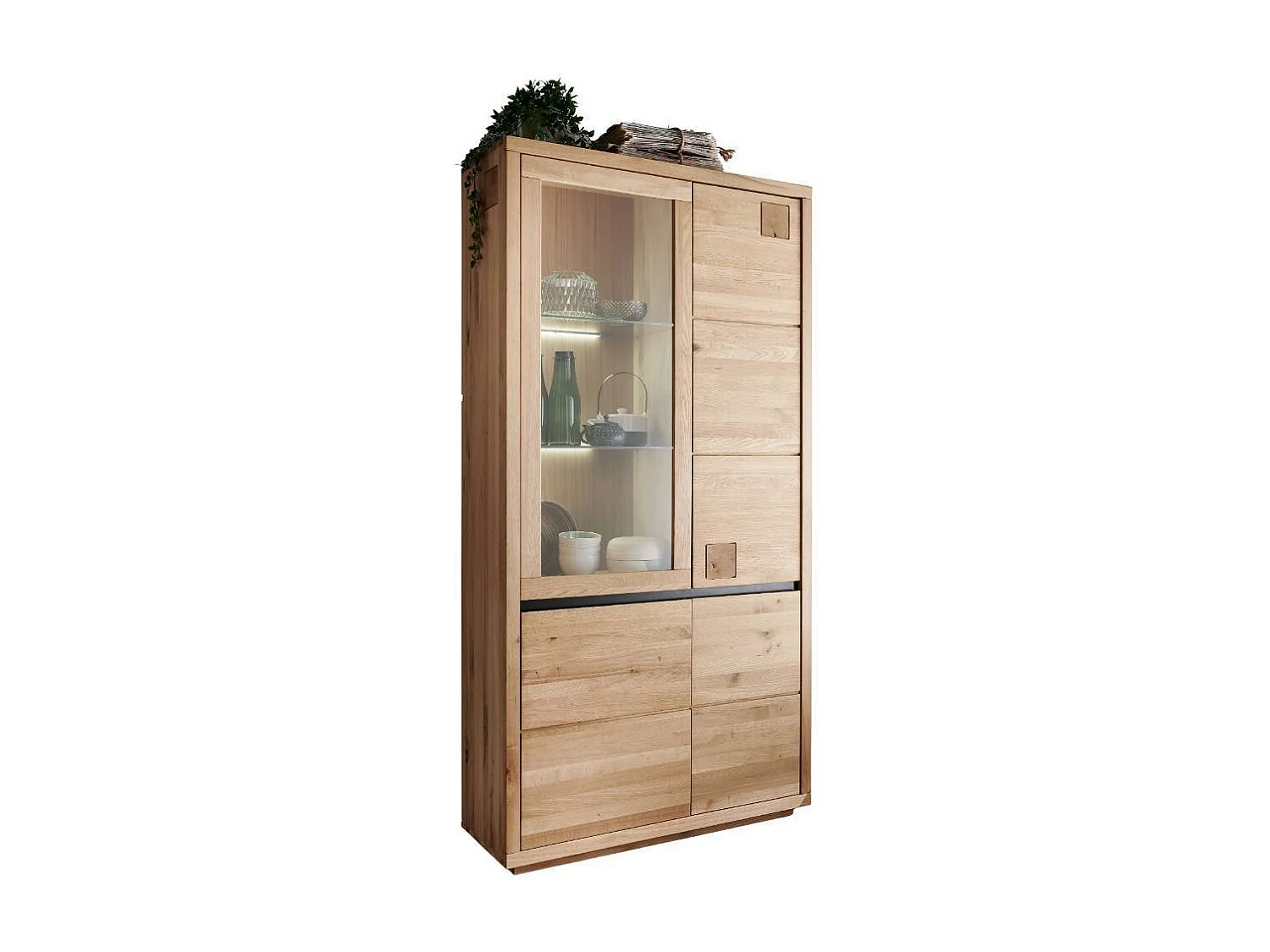 Esszimmervitrine Standvitrine mit Hirnholz Applikation 205 cm hoch