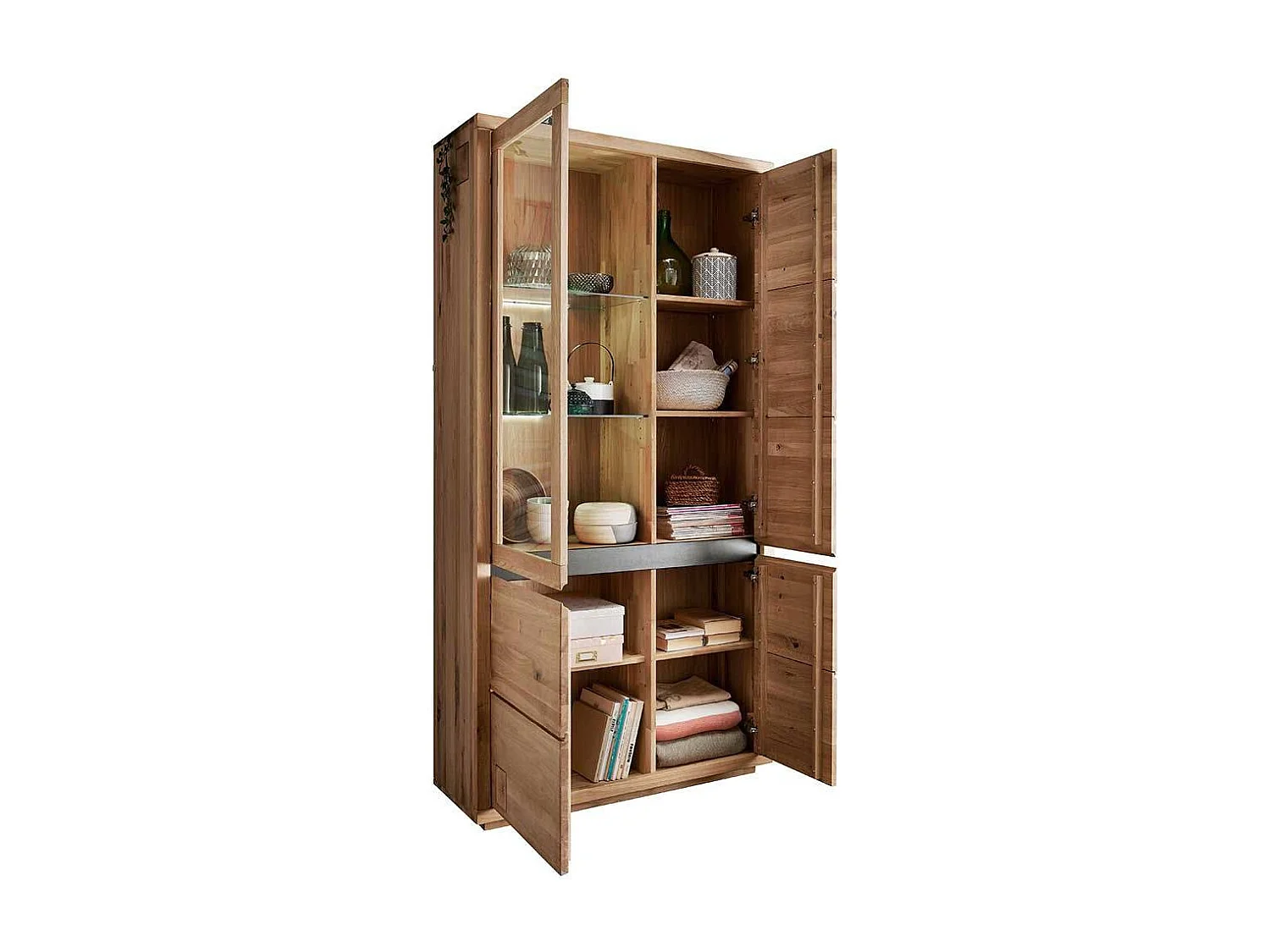 Esszimmervitrine Standvitrine mit Hirnholz Applikation 205 cm hoch