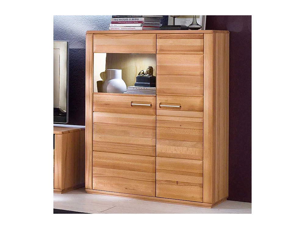 Wohnzimmervitrine in Kernbuchefarben weiße Beleuchtung