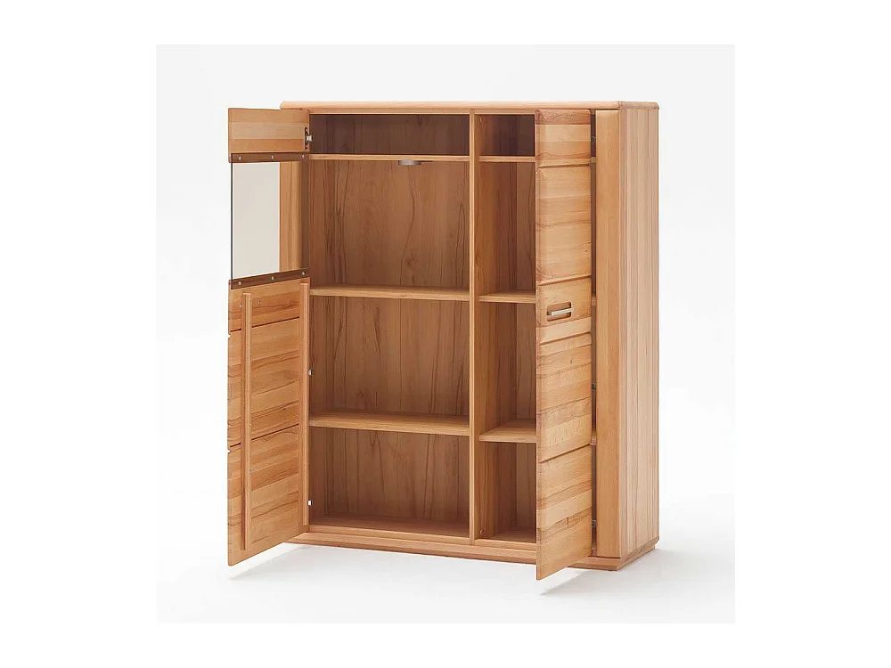 Wohnzimmervitrine in Kernbuchefarben weiße Beleuchtung