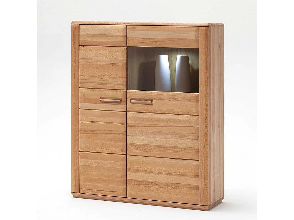 Wohnzimmervitrine in Kernbuchefarben weiße Beleuchtung