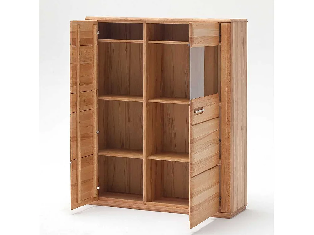 Wohnzimmervitrine in Kernbuchefarben weiße Beleuchtung