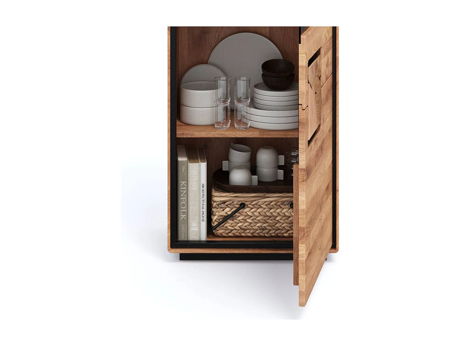 Wohnzimmervitrine Standvitrine aus Wildeiche Massivholz mit zwei Glasböden