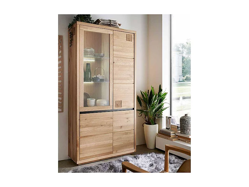 Esszimmervitrine Standvitrine mit Hirnholz Applikation 205 cm hoch