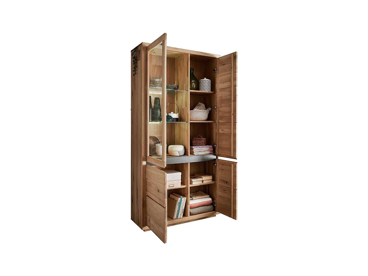 Esszimmervitrine Standvitrine mit Hirnholz Applikation 205 cm hoch