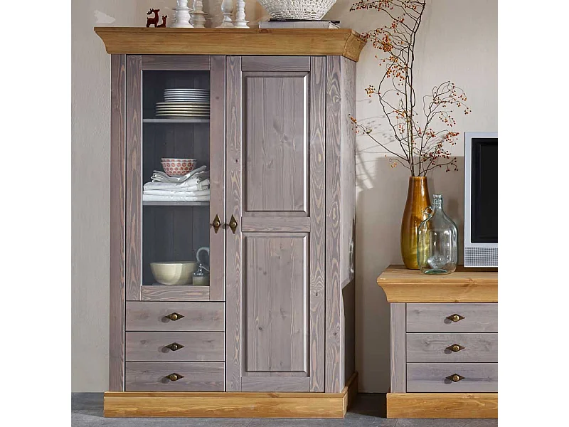 Standvitrine in Grau Kiefer teilmassiv