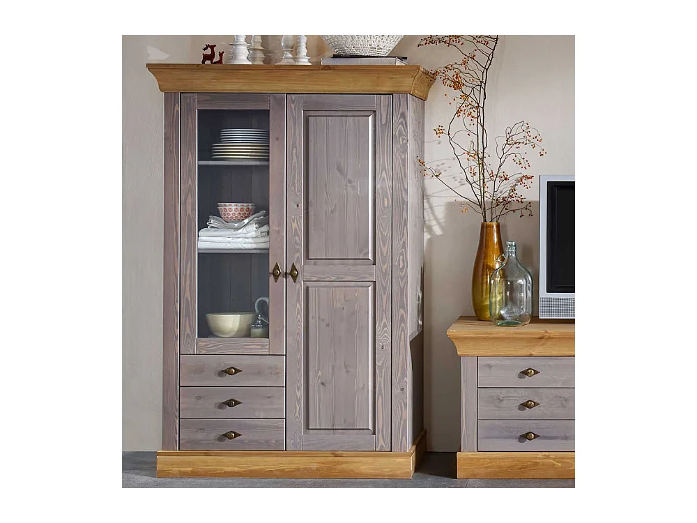Standvitrine in Grau Kiefer teilmassiv