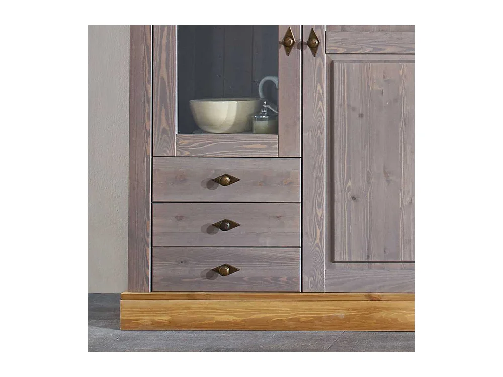 Standvitrine in Grau Kiefer teilmassiv