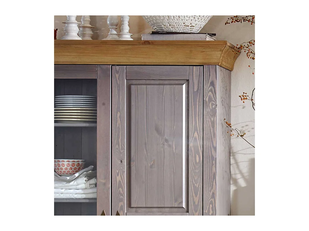 Standvitrine in Grau Kiefer teilmassiv