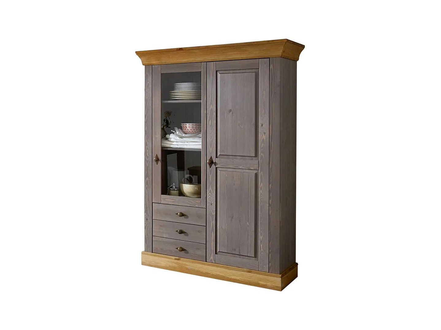 Standvitrine in Grau Kiefer teilmassiv