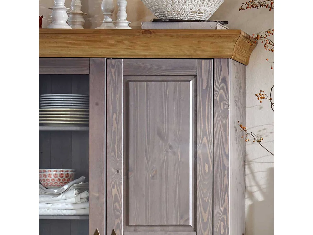 Standvitrine in Grau Kiefer teilmassiv