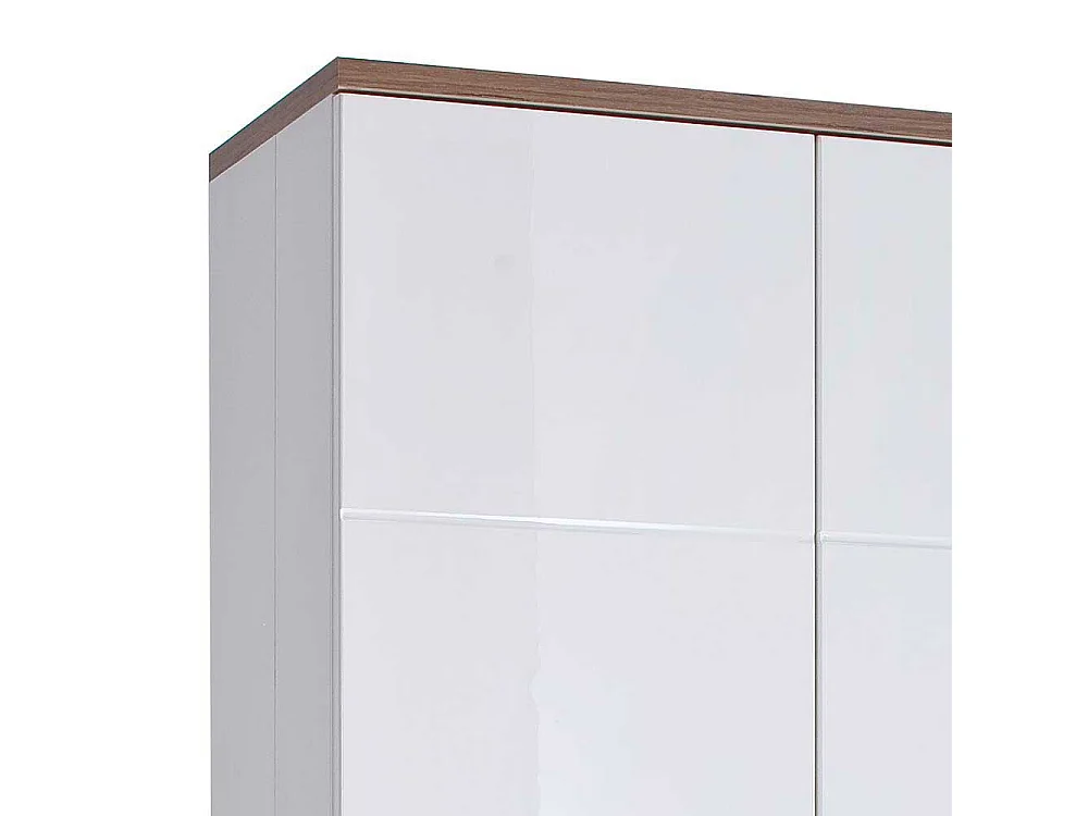 Standvitrine in Weiß hochglänzend und Eiche Dekor 70 cm breit