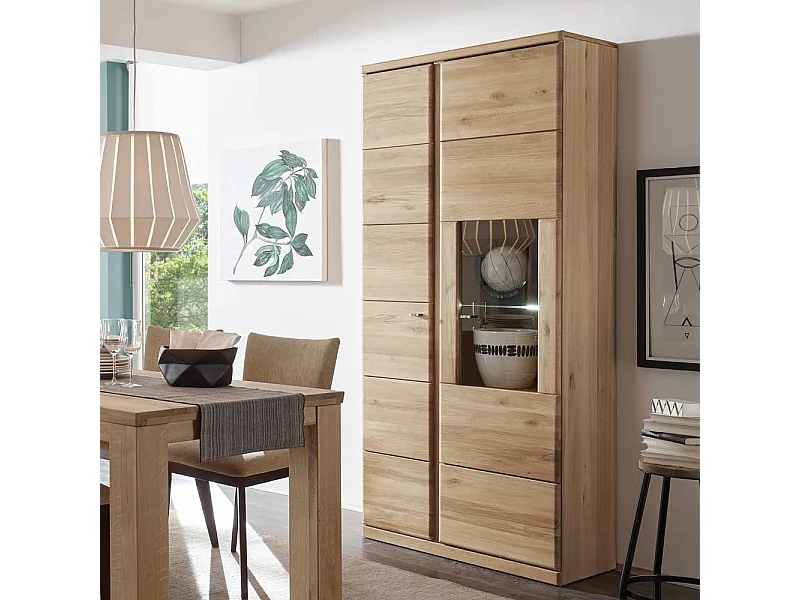 Standvitrine aus Wildeiche Bianco geölt LED Beleuchtung