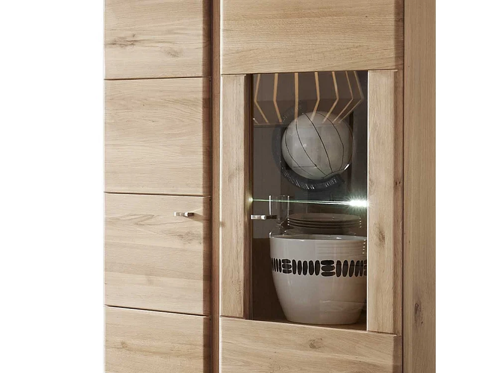 Standvitrine aus Wildeiche Bianco geölt LED Beleuchtung