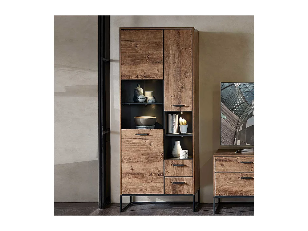 Wohnzimmervitrine in Eiche dunkel Optik Loft Design