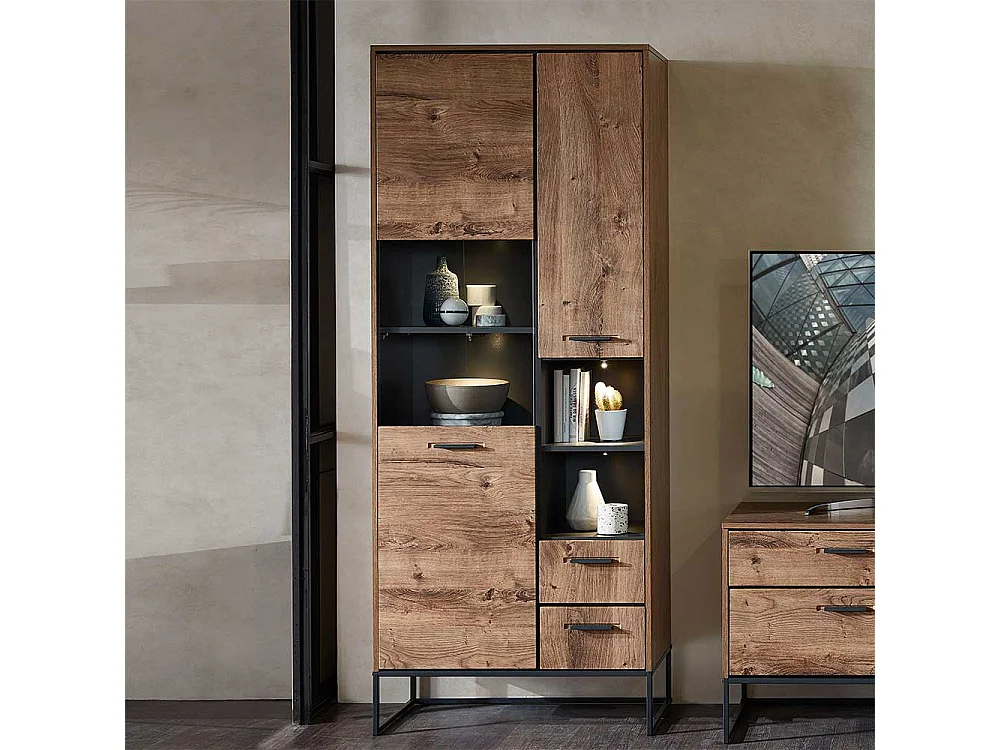 Wohnzimmervitrine in Eiche dunkel Optik Loft Design