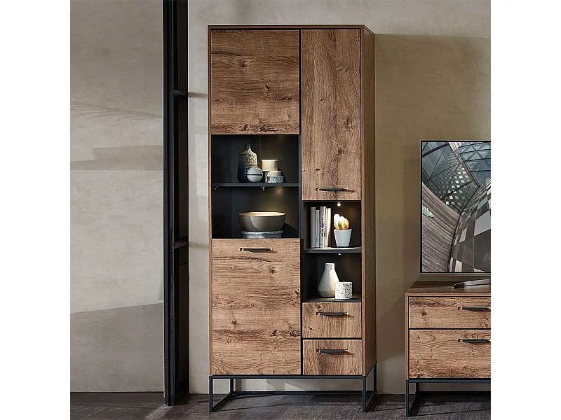 Wohnzimmervitrine in Eiche dunkel Optik Loft Design