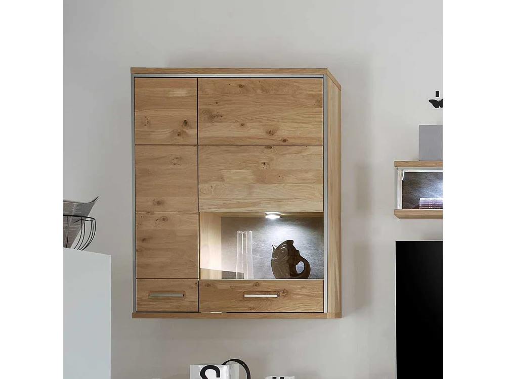 Wohnzimmer Hängevitrine mit Asteiche furniert 2 türig