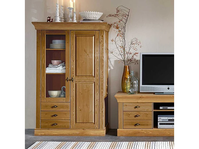Wohnzimmervitrine aus Kiefer teilmassiv Landhaus Design