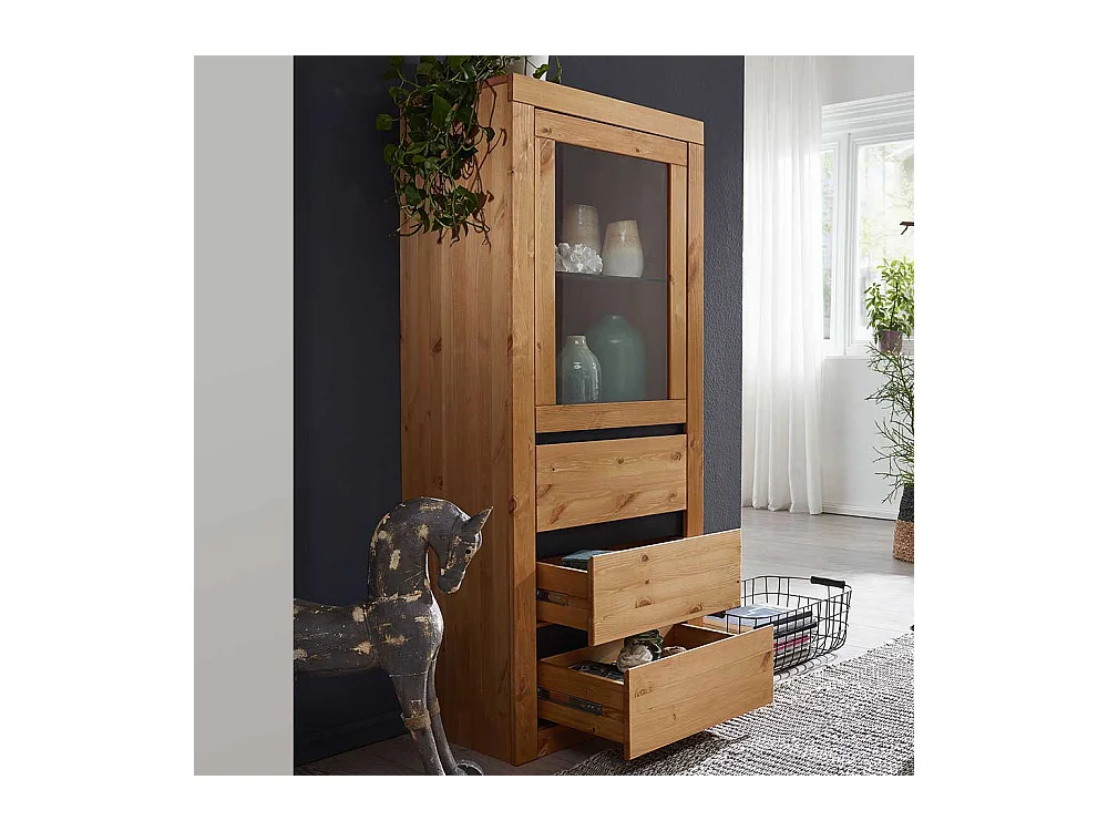 Wohnzimmervitrine in Eichefarben Kiefer Massivholz