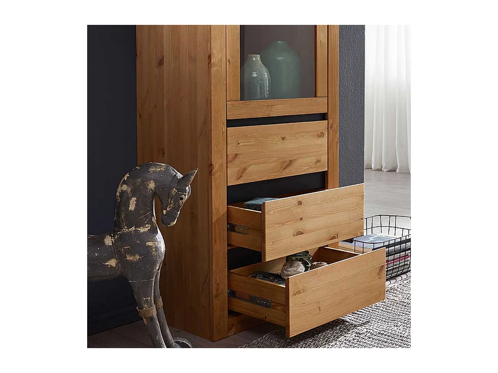 Wohnzimmervitrine in Eichefarben Kiefer Massivholz
