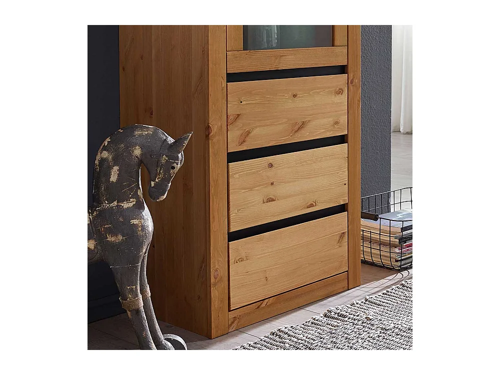 Wohnzimmervitrine in Eichefarben Kiefer Massivholz