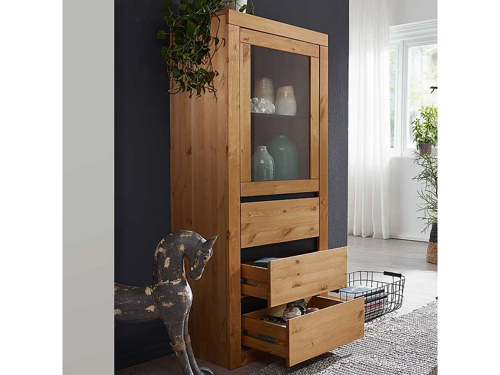 Wohnzimmervitrine in Eichefarben Kiefer Massivholz
