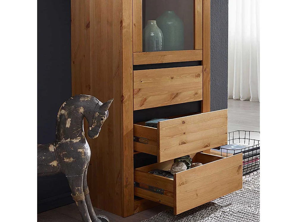 Wohnzimmervitrine in Eichefarben Kiefer Massivholz