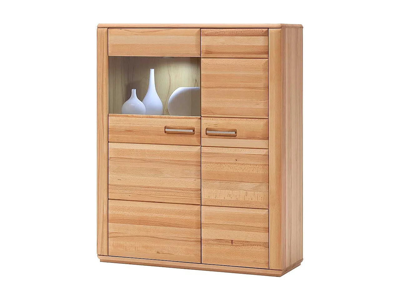 Wohnzimmervitrine in Kernbuchefarben weiße Beleuchtung