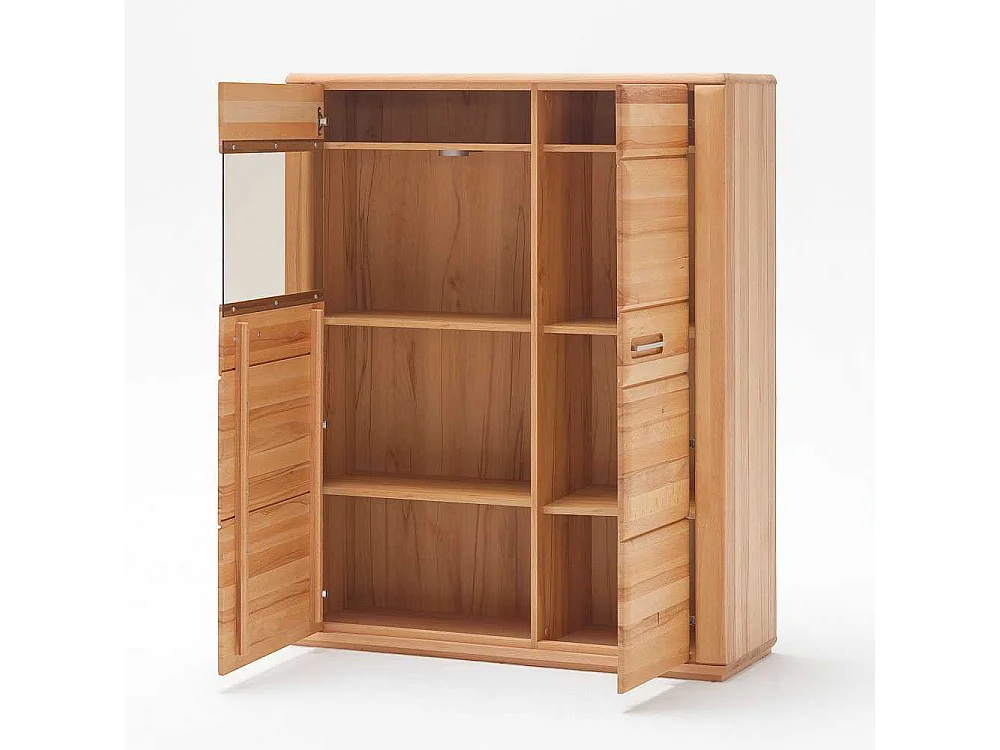 Wohnzimmervitrine in Kernbuchefarben weiße Beleuchtung