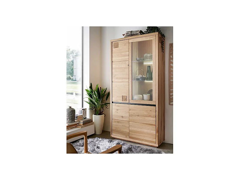 XL Wohnzimmervitrine aus Wildeiche Massivholz Hirnholzeinlagen