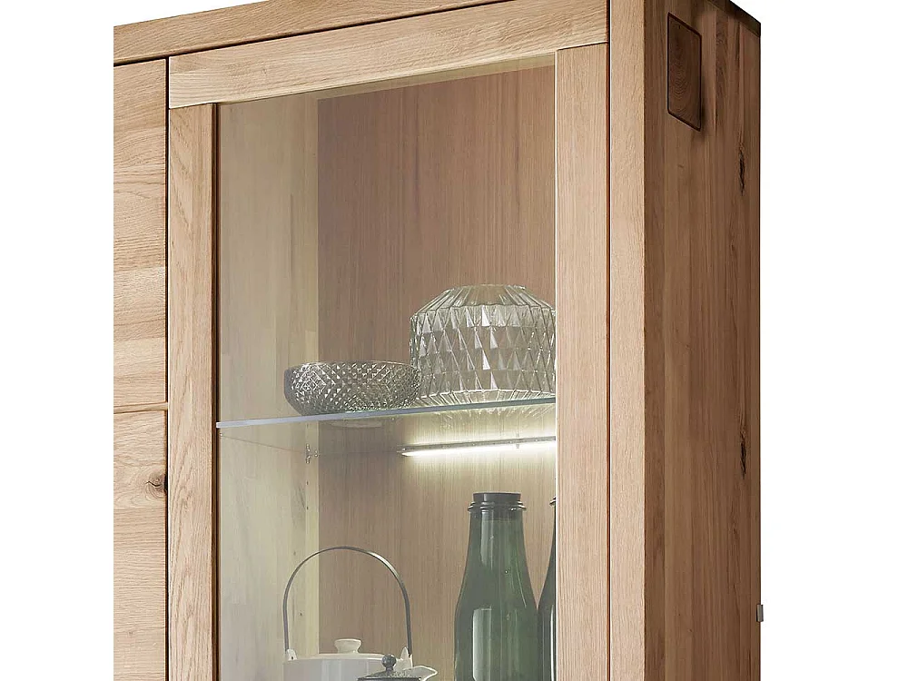 XL Wohnzimmervitrine aus Wildeiche Massivholz Hirnholzeinlagen