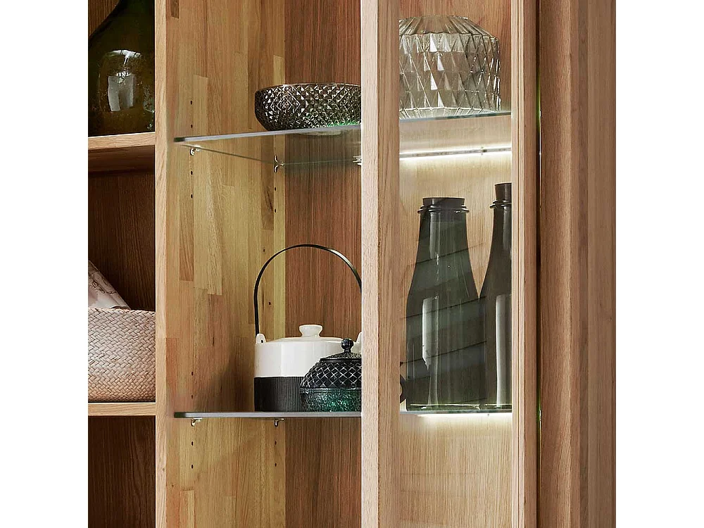 XL Wohnzimmervitrine aus Wildeiche Massivholz Hirnholzeinlagen