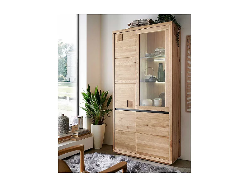 XL Wohnzimmervitrine aus Wildeiche Massivholz Hirnholzeinlagen