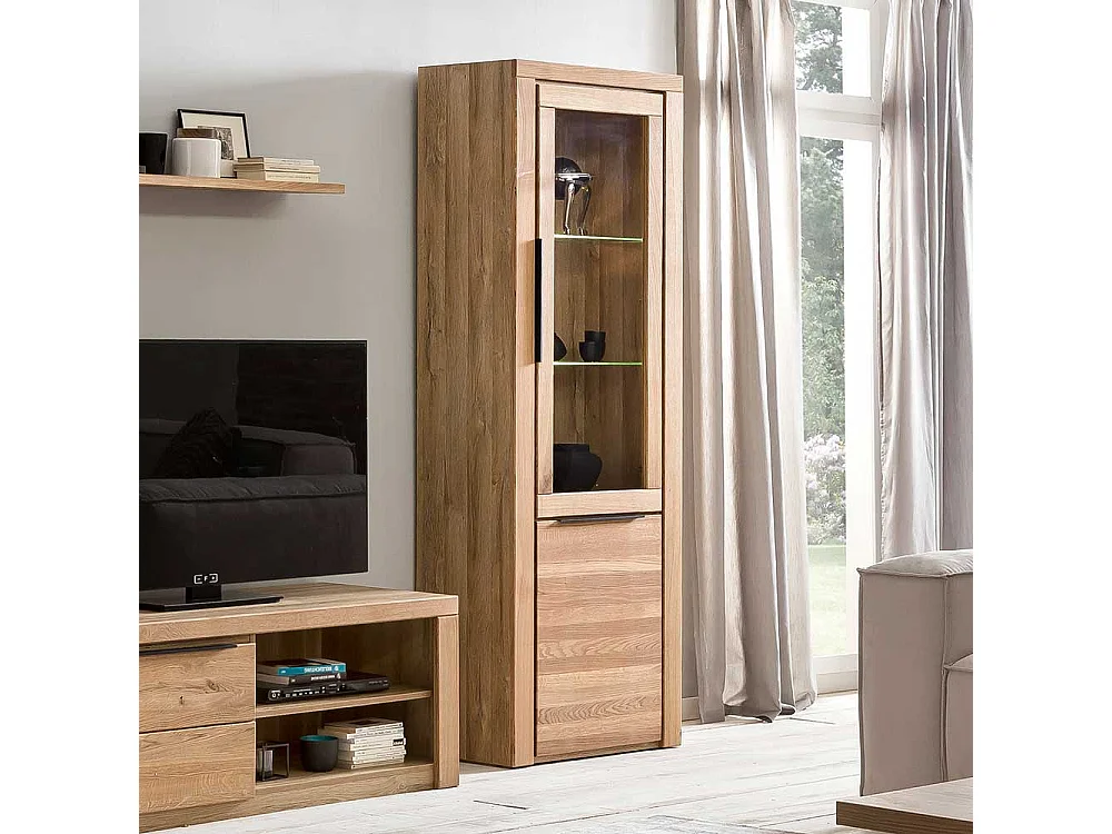 Wohnzimmervitrine schmal in Eichefarben 2 türig