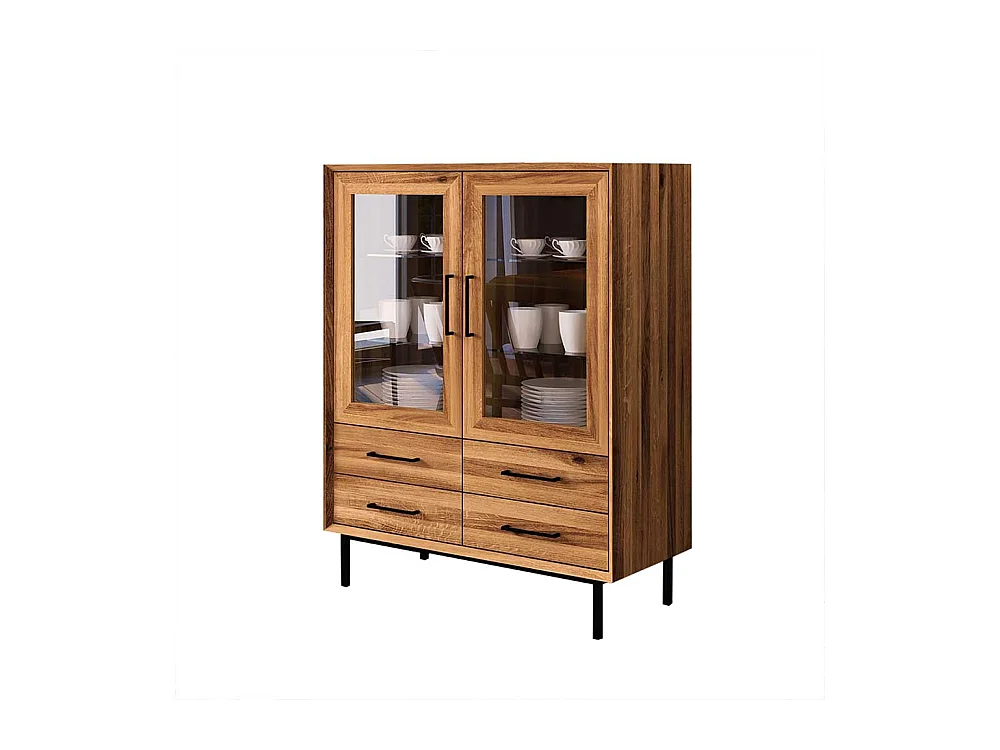 Esszimmervitrine massiv aus Wildeiche und Metall vier Schubladen