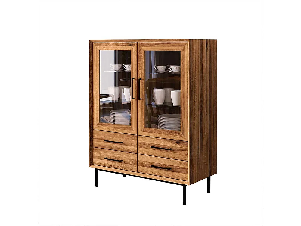 Esszimmervitrine massiv aus Wildeiche und Metall vier Schubladen