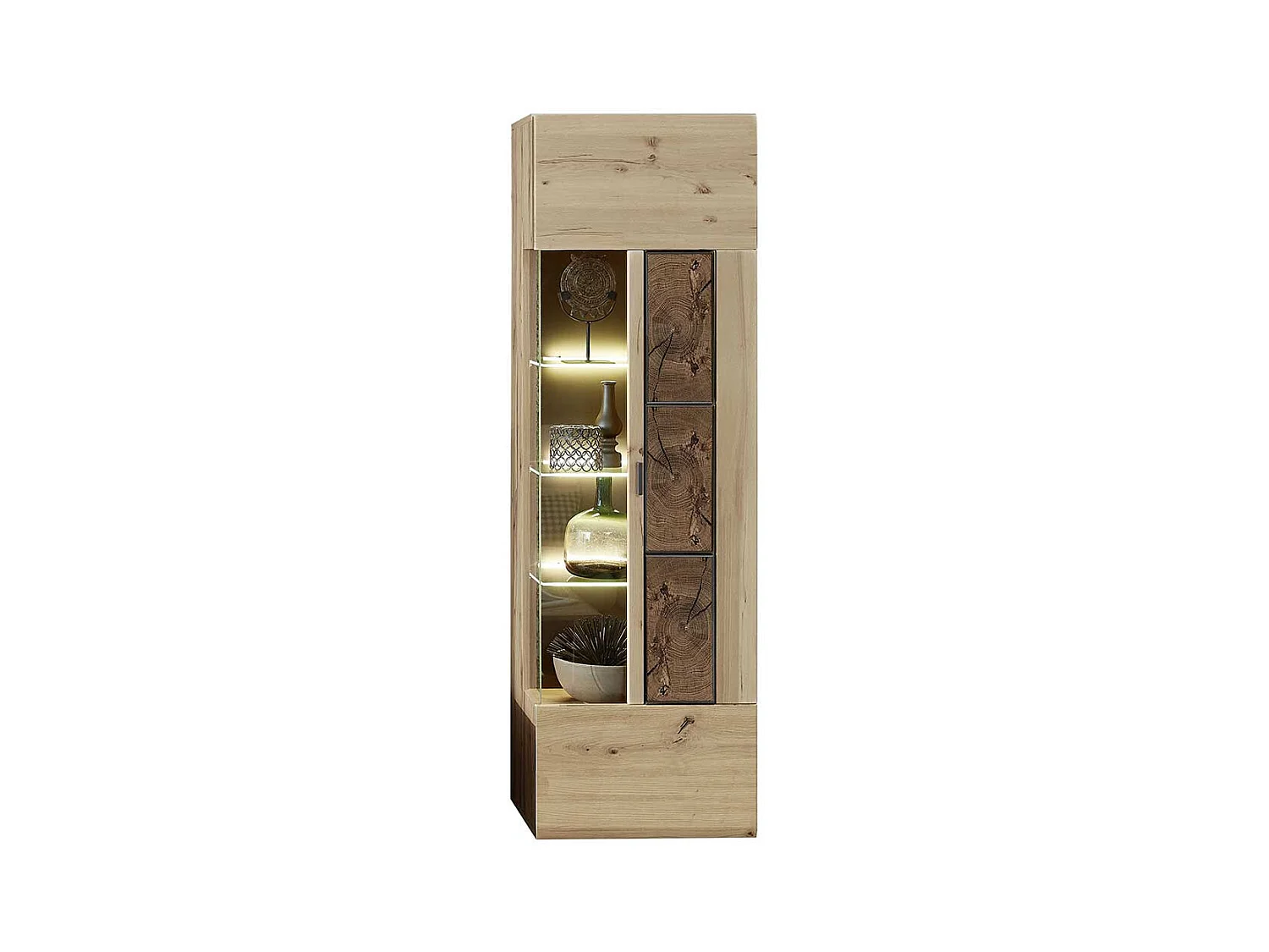 Wandvitrine in Wildeiche Hirnholz Optik modern