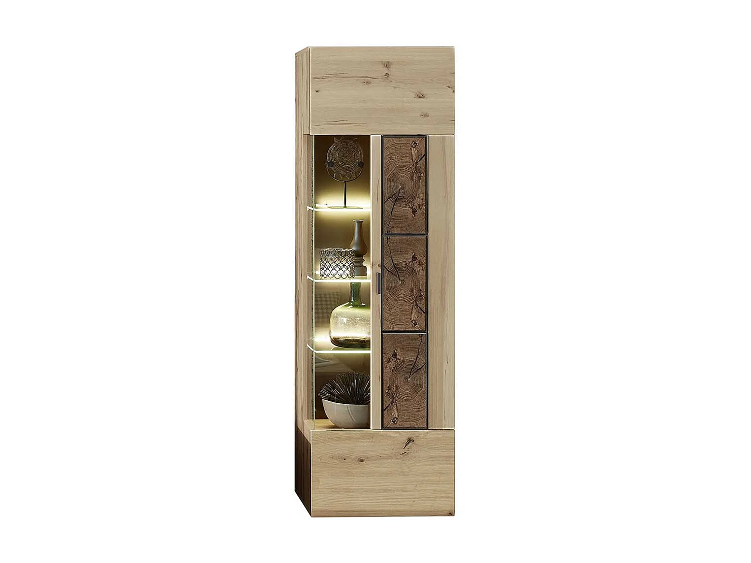 Wandvitrine in Wildeiche Hirnholz Optik modern