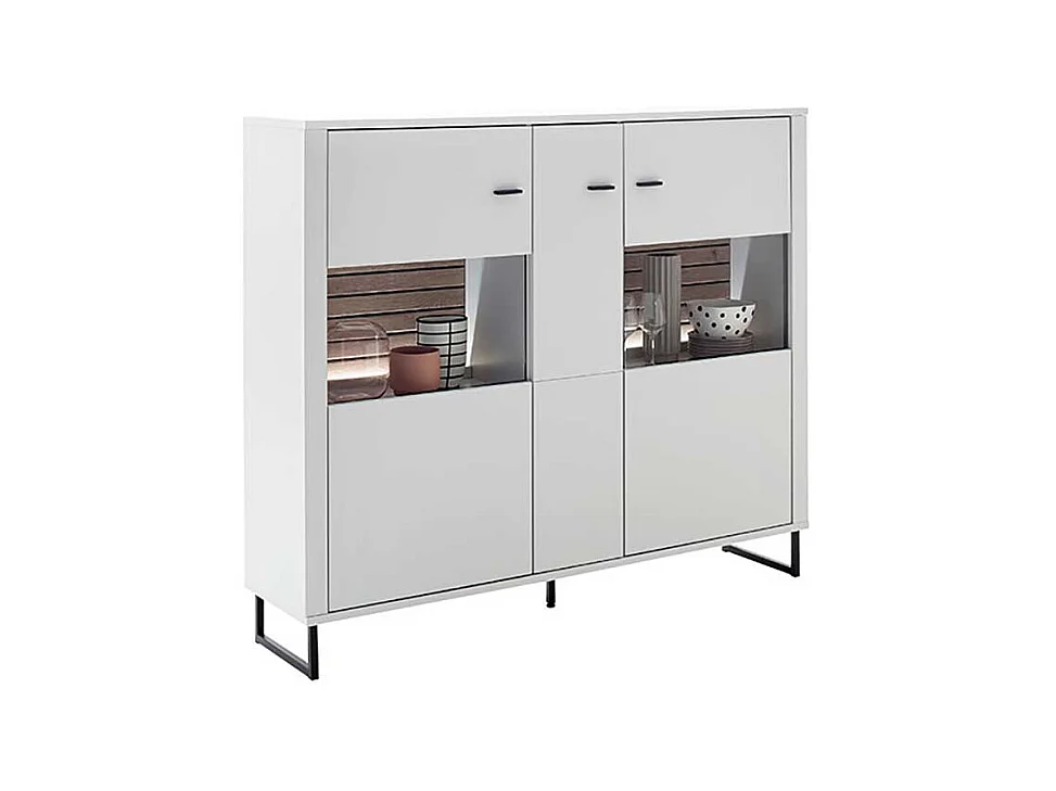 Esszimmervitrine weiss und Wildeichefarben Bügelgestell aus Metall