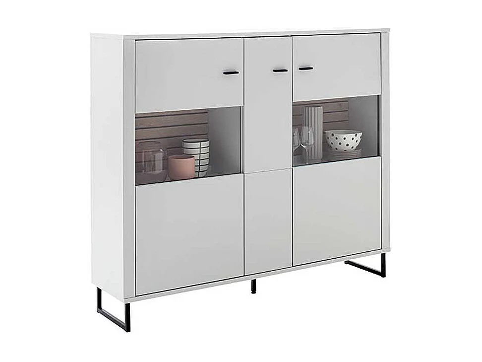 Esszimmervitrine weiss und Wildeichefarben Bügelgestell aus Metall