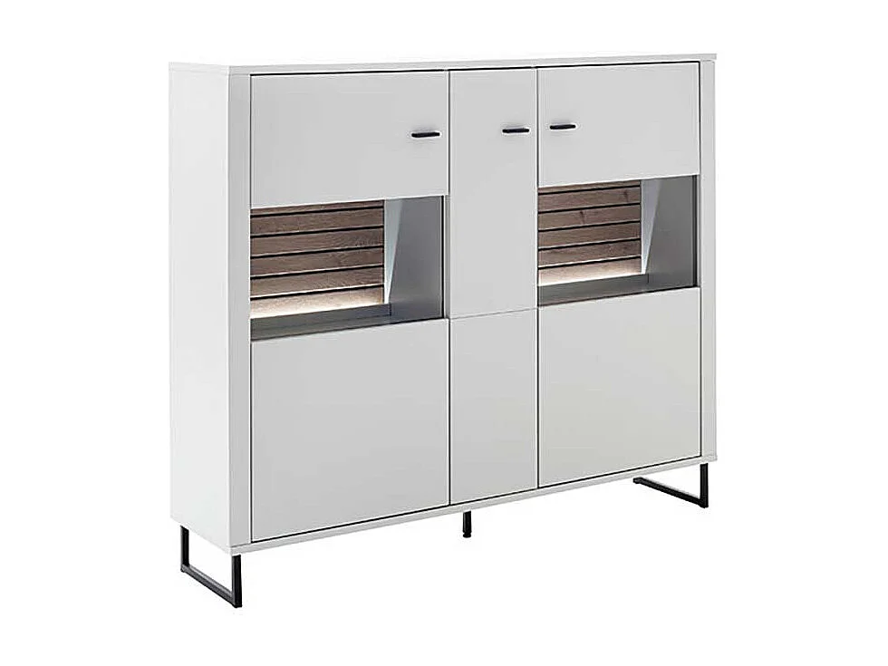 Esszimmervitrine weiss und Wildeichefarben Bügelgestell aus Metall