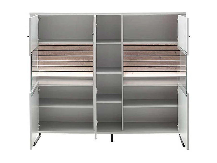 Esszimmervitrine weiss und Wildeichefarben Bügelgestell aus Metall