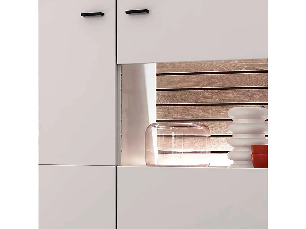 Esszimmervitrine weiss und Wildeichefarben Bügelgestell aus Metall