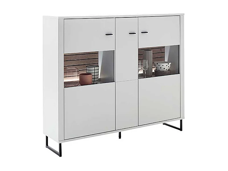 Esszimmervitrine weiss und Wildeichefarben Bügelgestell aus Metall