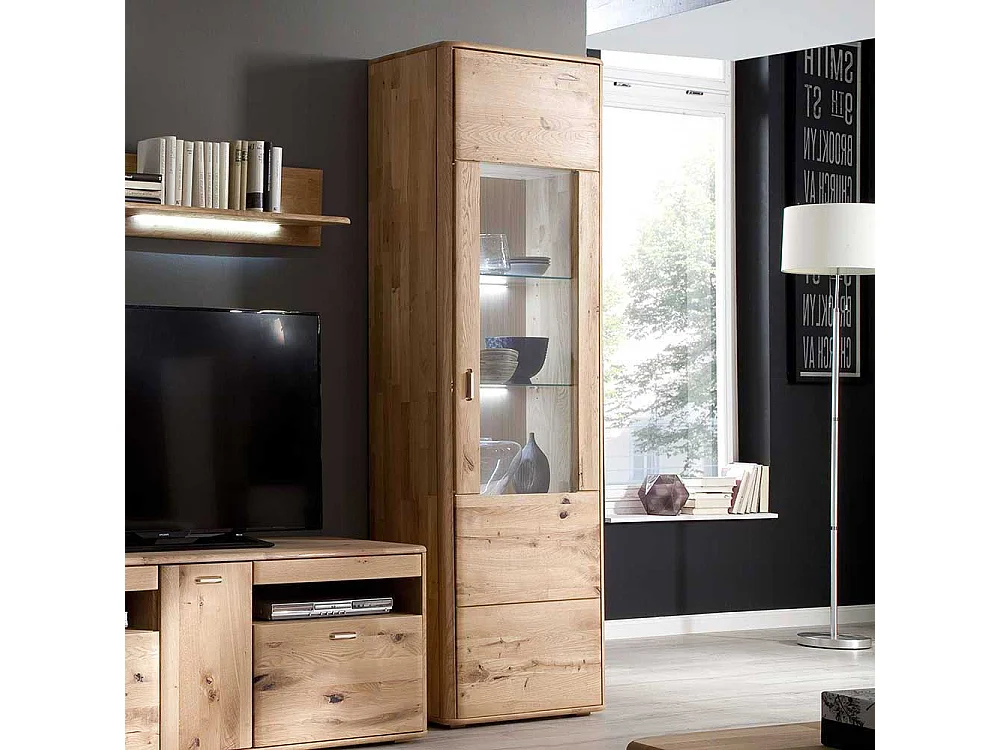 Standvitrine in Eiche Bianco Eiche Massivholz